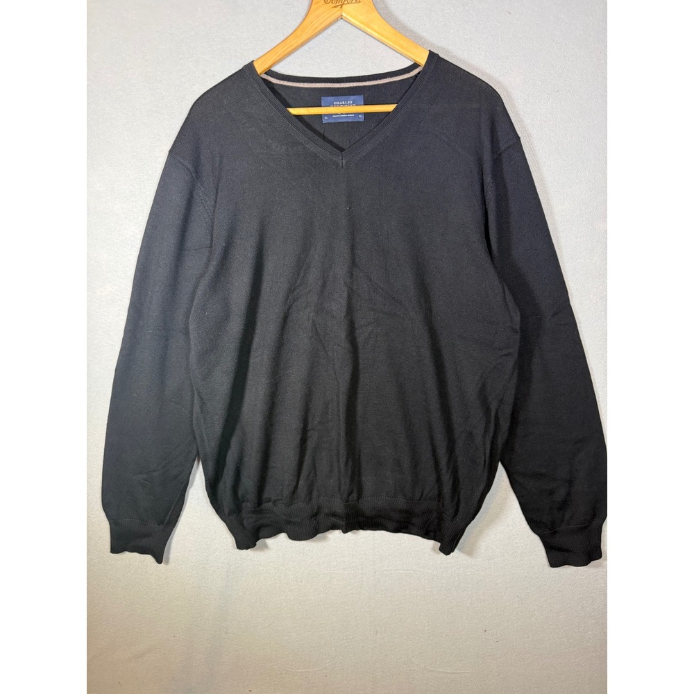 Charles Tyrwhitt Mens XL Black Extra Fine Merino Wool V-Neck Sweater KNJ0066BLK